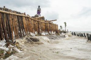 建造的海堤，以阻止海洋上升和停止在印度恒河 - 布拉马普特拉三角洲的戈拉玛拉岛上的侵蚀。