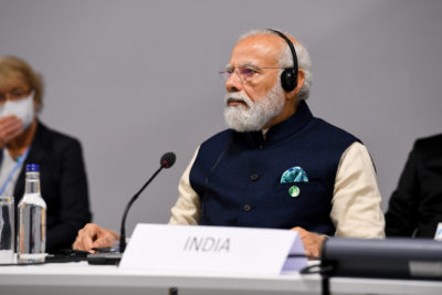 印度总理纳伦德拉·莫迪（Narendra Modi）在苏格兰格拉斯哥的联合国气候会议上。
