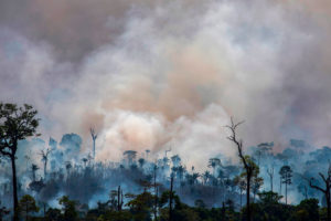 上周在巴西帕拉邦的阿尔塔米拉，浓烟从大火中升起。