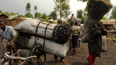 这是刚果民主共和国北基伍省的木炭经销商，那里的木炭大部分来自维龙加国家公园的树木。