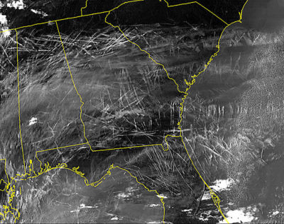 2004年1月在一份早晨，在美国东南部地区的红外卫星图像显示在美国东南部。