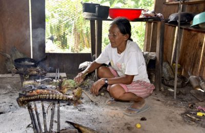 一个本土Chiman贝尼省河畔厨师鱼生活的女人。