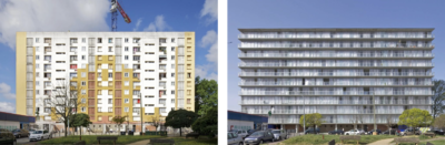 在法国波尔多大帕洛阿尔托研究中心小区2014(左)和2015年(右),改造后,允许更多的光和提供更好的ventiliation。