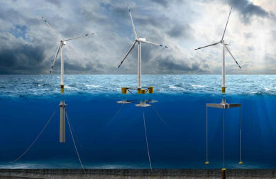 漂浮式风力涡轮机用链条将其固定在深达半英里的海底。