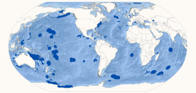 海洋保护区(深蓝色)覆盖近7%的世界上的海洋。