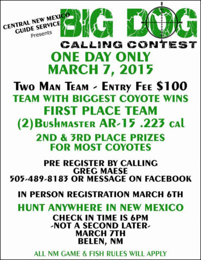 新墨西哥大型狗呼叫比赛的海报，为最大，大多数土狼都有奖品。
