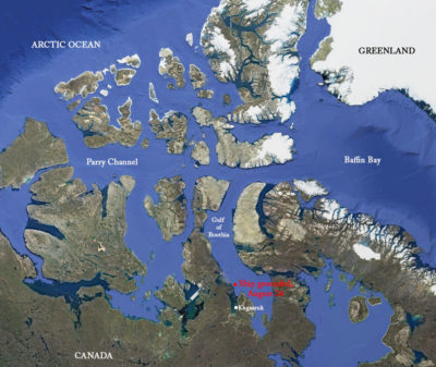 单击图像放大。Akademik Ioffe搁浅的加拿大北极地区。
