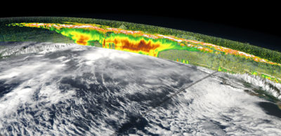 使用云数据的组合，例如这种卫星观察南美洲的热带风暴，以及“机器学习”可以帮助微调气候模型。