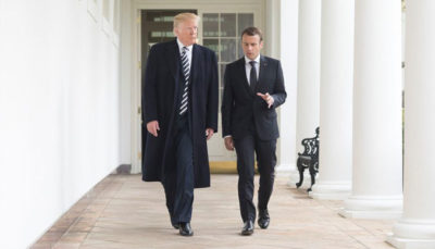 法国总统Emmanuel Macron，与唐纳德总统特朗普，四月访问白宫。