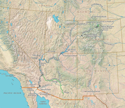 科罗拉多州从科罗拉多州的源头流到西南部1,450英里，距离加利福尼亚湾仅短。