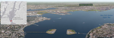 提出的呈现激增维拉萨诺海峡大桥附近的屏障,在史泰登岛和布鲁克林。